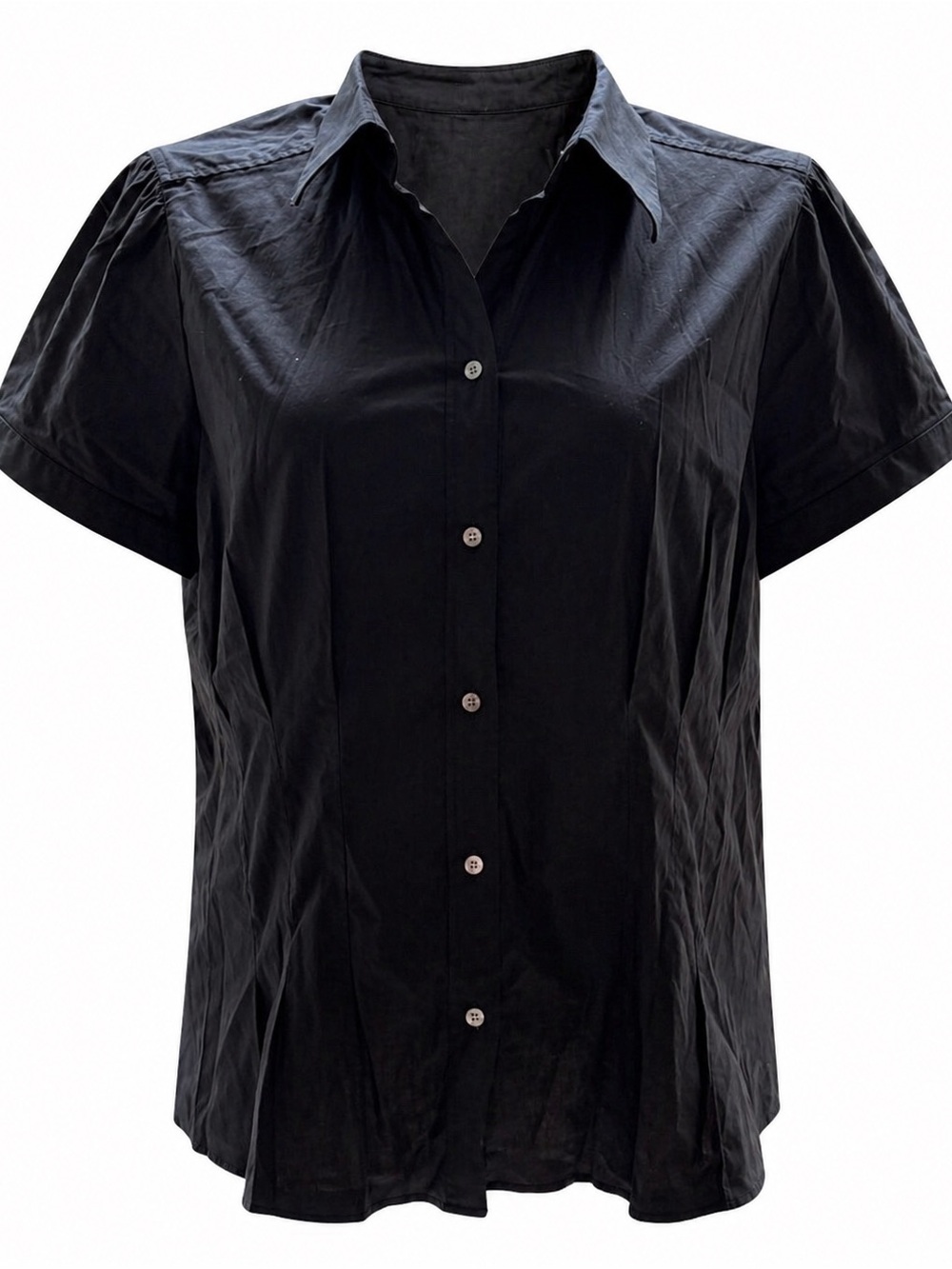 NWT The Limited Black Button Down Short Sleeve Blouse with Pleating Size XL